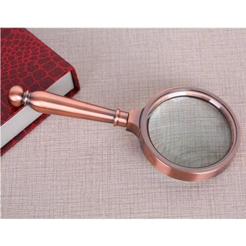 8X 65mm Retro Coppery Frame Metal Handle Loupe Jewelry Reading Pocket Fresnel Lens Holder Magnifying Glass Hand Magnifier