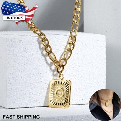 A-Z Initial Alphabet Letter Pendant Choker Collar Necklace for Women 5mm Stainless Steel Figaro Link Chain Wholesale LDN180A
