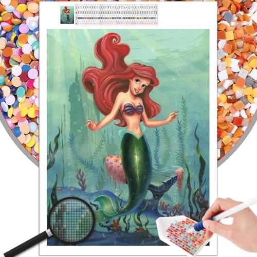 Diamond Painting Disney Mermaid Princess Ocean Cartoon Embroidery 5D DIY Square Round Photo Cross Stitch Mosaic Home Decoration