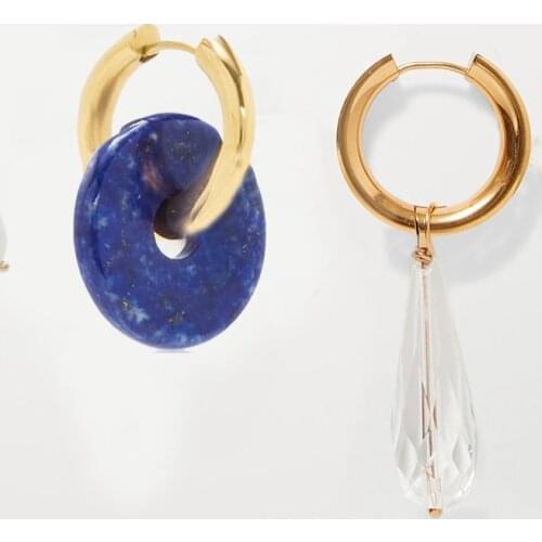 Boucles d oreille femme аксессуары stainless steel hoop women Natural Lapis Lazuli Rose Quartzs Tiger Eye earrings fine jewelry