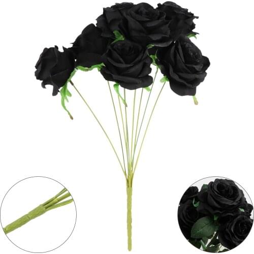 Silk Flower Blossom Bride Bouquet 7 Heads False Roses Black High Quality Real Touch Natural Easy To DIY Home Wedding Decor