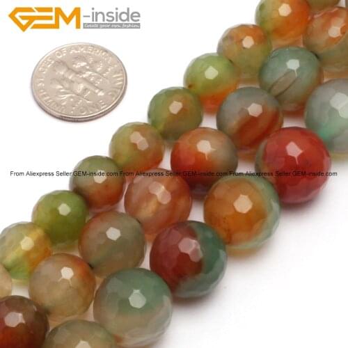 Natural Round Faceted Red&Green Agates Beads For Jewelry Making 10-14mm 15inches DIY Jewellery FreeShipping Wholesale Gem-inside
