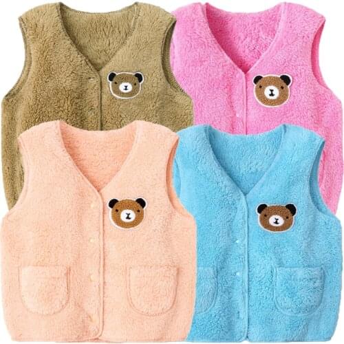 Kids Vest For Boys Autumn Fleece Solid Toddler Girls Vests Fur Winter Warm Infant Girl Sleeveless Jacket Baby Boy Waistcoat Bear