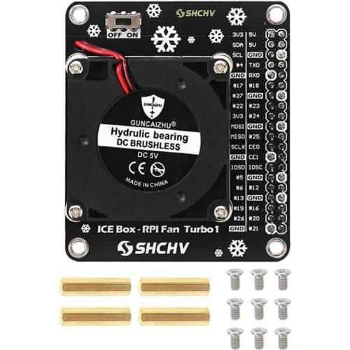For Raspberry Pi 4 GPIO Cooling Fan Expansion Board with LED Light Mini Turbo Fan for RPI 4 Model B/3B+/3B Also