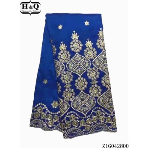 H&Q Embroidery African George Satin Lace Fabric 2021 High Quality Embroidery French Lace 5 Yard Sequin Fabric Indian Raw Silk