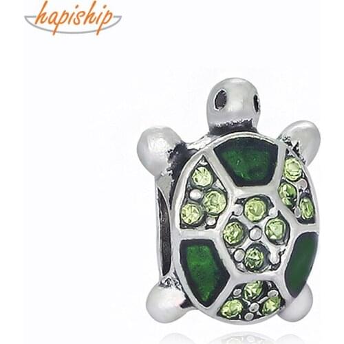 Hapiship 2020 Original Daisy Fashion Sweet Animal Tortoise CZ Charm Beads Fit Charm Bracelet Female DIY Jewelry Making CZ011