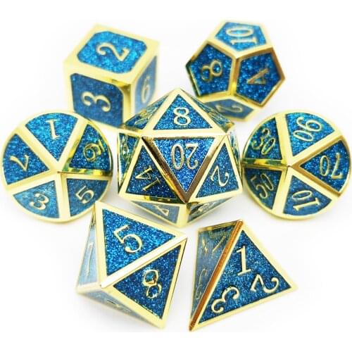 Haxtec Glitter Metal Dice Set Blue Polyhedral DND Dice for D&D RPG Dice Games