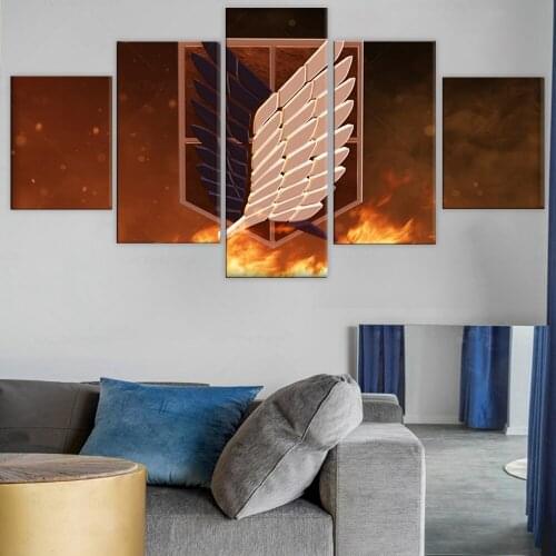 Canvas Modern Wall Art Print Home Decor Pictures Frame 5 Piece Attack on Titan Anime Wings Of Freedom Painting Anime Poster