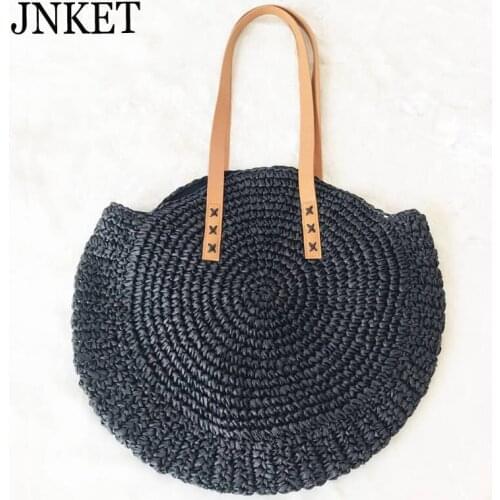 JNKET Fashion Womens Shoulder Bag Round Straw Bag Handmade Woven Beach Bags Circle Handbag Travel Sling Bag Tote Bag