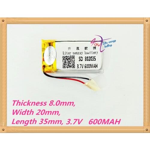 802035 3.7V 600MAH Lithium Polymer LiPo Rechargeable Battery For MP3 MP4 MP5 GPS PAD DVD DIY E-book bluetooth