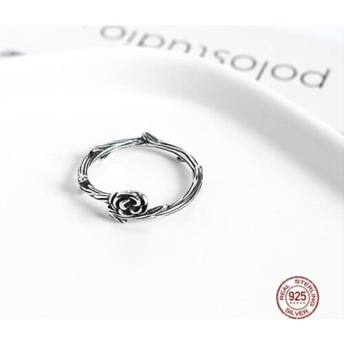 LKO Women Ring Vintage Rose Flower 925 Sterling Silver Opening Resizable Rings For Women Chic Valentines Day Gift Jewelry