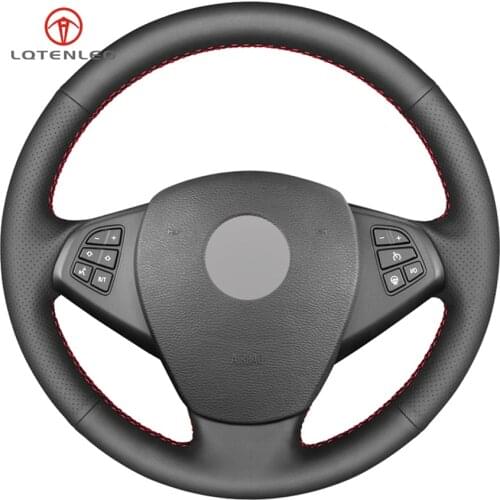 LQTENLEO Black Genuine Leather DIY Hand-stitched Car Steering Wheel Cover For BMW X3 E83 2005-2010