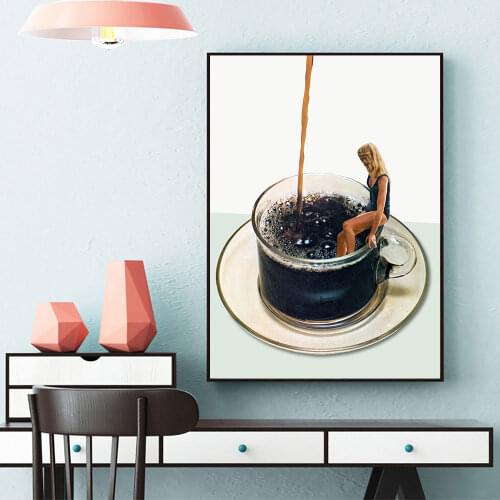 Fashion Coffee Woman Poster Canvas Painting Abstract Scandinavian Art Print Boho Modern Wall Picture For Living Home Room Decor