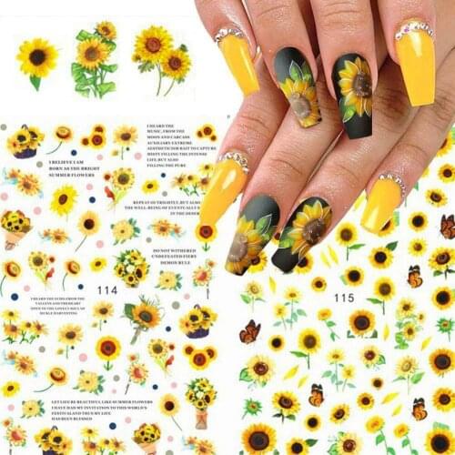 1pcs 3D Sunflower Nail Stickers Rose Florals Water Transfer Decals Nail Art Sliders Decorations Manicure Wraps Accessories
