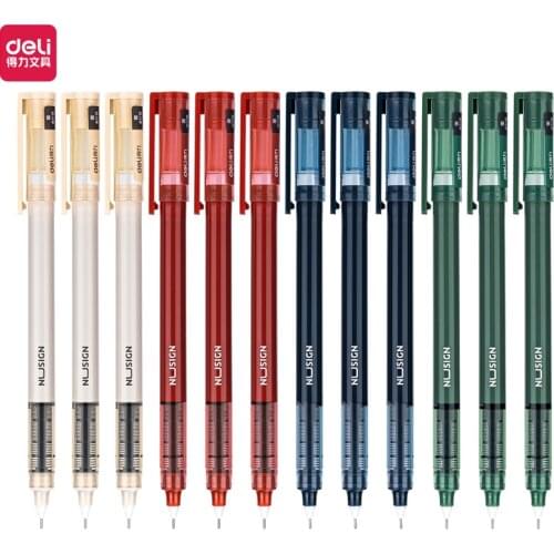 Nusign 12Pc/Pack Gel Pen Kawaii Color Straight Liquid Roller Ball Pens Needle Pen Quick Dry 0.5MM Black Ink Stationery Supplies