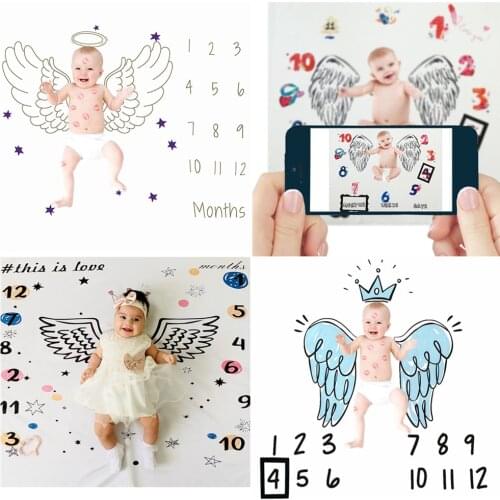 Angel Wings Newborn Baby Monthly Milestone Blanket Photo Background Receiving Cloth Infant Diaper Photography Props Accessories