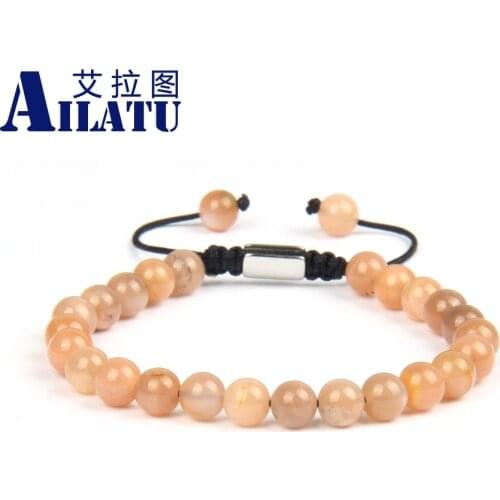 New Beaded Macrame Bracelets Natural Sunstone, Apatite Stone Rope Chain Braided Jewelry Party Gift for Women Men