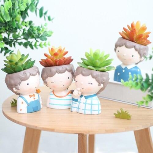 Litter Boy Cartoon Design Resin Plant Flower Pot Succulent Container Planter Bonsai Pot Flowerpot Desktop Craft Home Decor