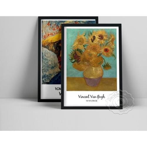 Vincent Gogh Exhibition Poster, Sunflower Art Prints, Self-Portrait With A Straw Hat Wall Painting, Gogh Figure Flower Wall Art