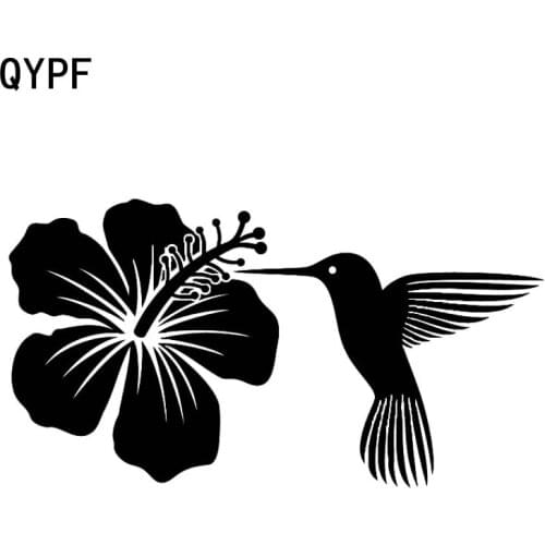 QYPF 17.7cm*9.4cm Beautiful Hummingbird And Flower Natural Car Stickers Beautiful Vinyl Car Styling Decal Patten C18-0560