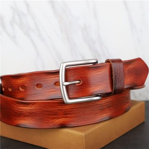 Belt for Men Leather Brown Pin Buckle Pure Cowhide Casual Vintage Old Western Jeans Belts Designer Luxury Brand