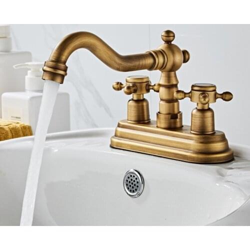 Basin Faucets Bronze Brushed Bathroom Sink Faucet Dual Handle Dual Hole Bathroom taps Brass Water Mixer Tap