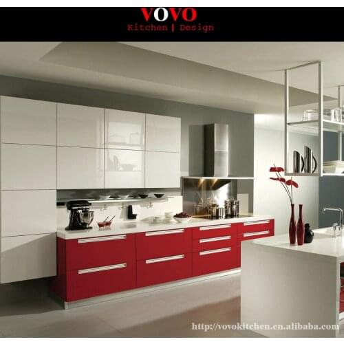 Modern glossy white red color combination kitchen cabinet