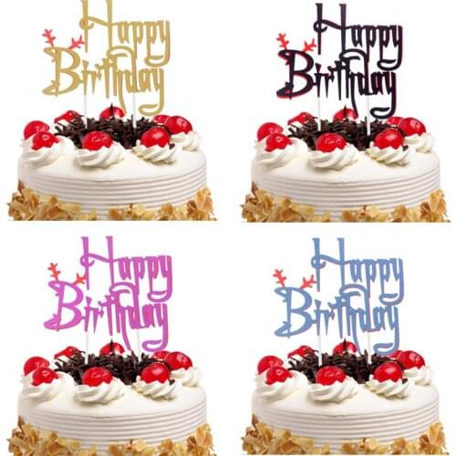 Cake Topper Flags Happy Birthday Antlers Cake Topper Kids Gift Wedding Decoration Baby Shower Party Baking DIY Merry Christmas