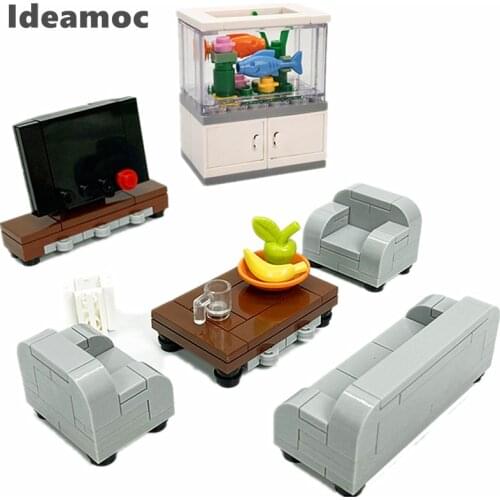 TV Sofa Furniture Construction Blocks Compatible City House Building Bricks Toys for Children MOC Classic Blocks DIY Room Game