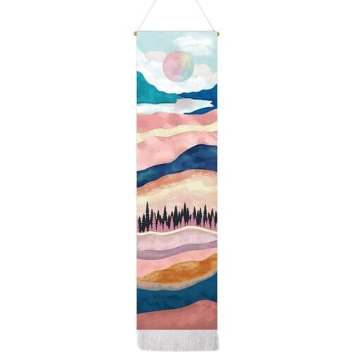 Narrow Tapestry Wall Hanging Long Landscape Painting Nature Landscape Tapestry for Home Bedroom Vertical Tapestry