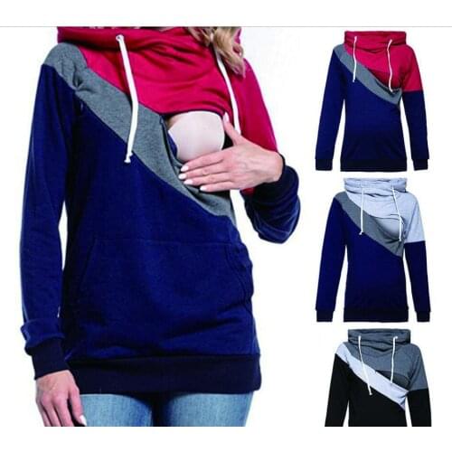 Women Patchwork Hooded Sweatsgurts Women Maternity Nursing Pullover Breastfeeding For Pregnant Women Mother Breast Feeding Tops