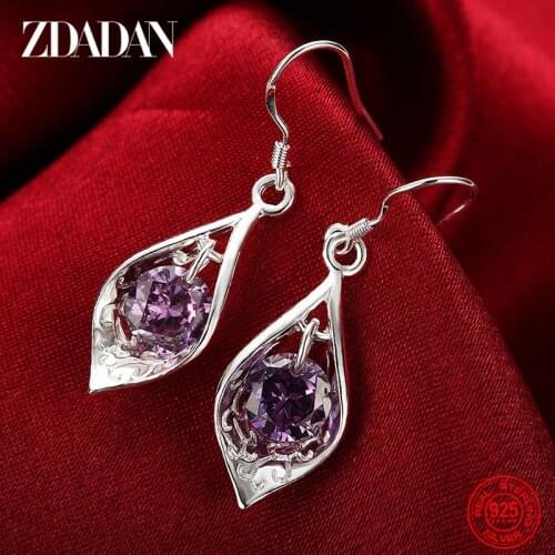 ZDADAN 925 Silver Drop Earrings For Women Amethyst Water Drop Earring Fine Jewelry