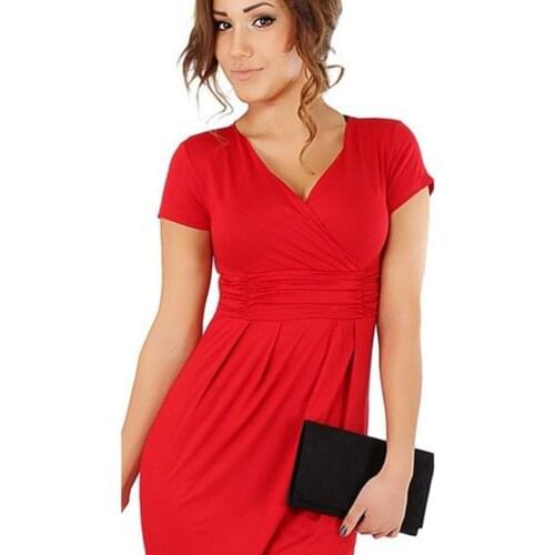 Wholesale New Fashion V-neck Short Sleeve Pencil Party Cocktail Women Dresses Free Shipping Size S- XXL