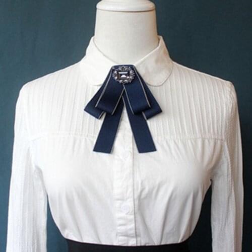 Female Geometric Ribbon Bow Tie for Women Square Crystal Pin Top Shirt Suit Bowtie Clothing Jewelry Accessories