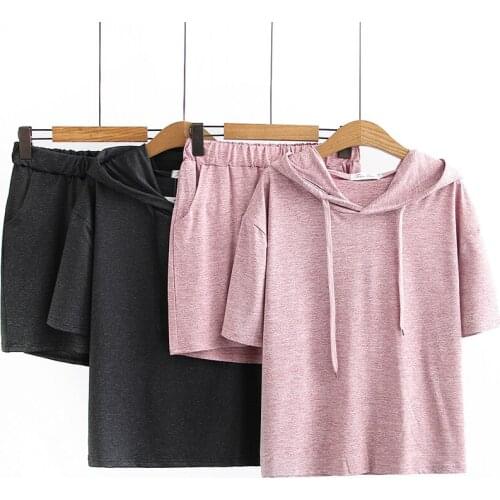 Vintage Fashion 2 Piece Outfits Womens Hooded Casual Pullover + High Waist Short Pants 2-piece Set Lady Summer Sets Streetwear