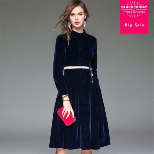 S-2XL vevelt cotton dress 2020 autumn new women 's big swing European and American fashion brand velvet lapel dress w1510