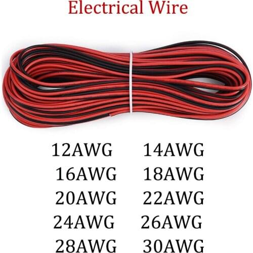 1Meter Black+1Meter Red 2P 12/14/16/18/20 22/24/26/28/30 AWG Silicone Extension Electric Wire PVC Insulated Tinned DIY LED Cable
