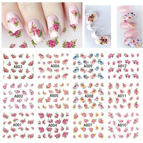 12 Design Flower Nail Art Sticker Set Colorful Water Decal DIY Transfer Slider For Nails Manicure Decoration At Home Salon