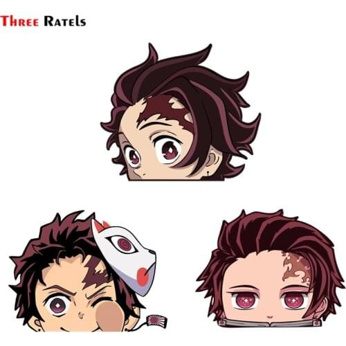 Three Ratels FC74 3D Anime Demon Slayer Kimetsu No Yaiba Tanjiro Kamado Peeking Sticker Decal on Car Bike Motorcycle Laptop