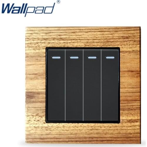 4 Gang Reset Wooden Panel Push Button Switches Wallpad Luxury Wall Light Switch Interrupteur