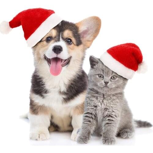 50 Pcs Pet Santa Hat Christmas Cat Dog Winter Warm Plush Cap Xmas Party Decor Cute Pet Cosplay Costume Decor Wholesale X2
