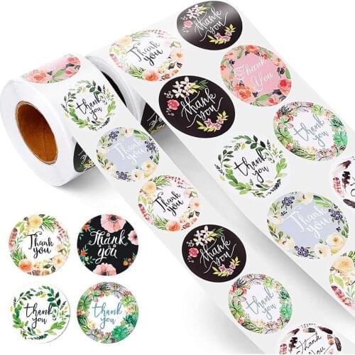 500Pcs Floral Pattern Thank You Stickers Roll Gift Wraps Wedding Card Decals Envelope Sealing Labels Sticker Packaging