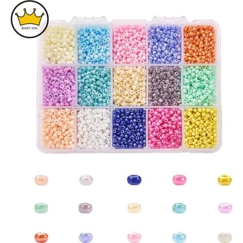 7500pcs/box 15Colors Glass Seed Beads for Jewelry Making DIY Ceylon Round 3mm Hole: 1mm