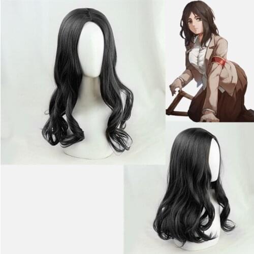 Anime Attack on Titan Pieck Finger Cosplay Black Wavy Heat Resistant Synthetic Hair Halloween Carnival Party + Free Wig Cap