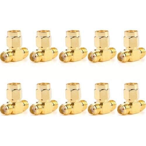 Artudatech 1Pcs/10Pcs Adapter SMA Plug Male To 2 SMA Jack Female T RF Connector Triple 1M2F