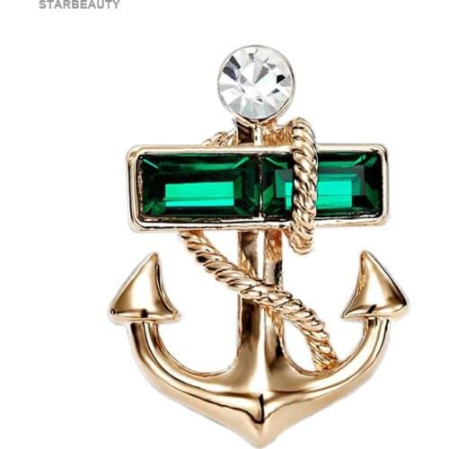 Green Gem Eye Anchor Brooch Mens Suit Boutonniere Badge Korean Brooches for Men Brooches Pins Women Broche Jewelry
