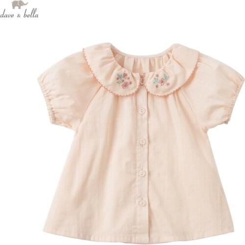 DBZ17883 dave bella summer fashion baby girls floral embroidery shirts infant toddler tops children high quality clothes