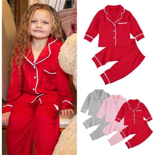 Autumn Winter Baby Pajama Sets Kids Baby Boys Girls Long Sleeve Lapel Buttons Tops Pants Pajamas Children Sleepwear Homewear