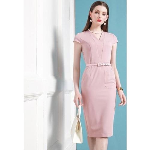 High End Celebrity Slim Dress 2021 Summer Elegance Workplace V-Neck Waist Long Skirt