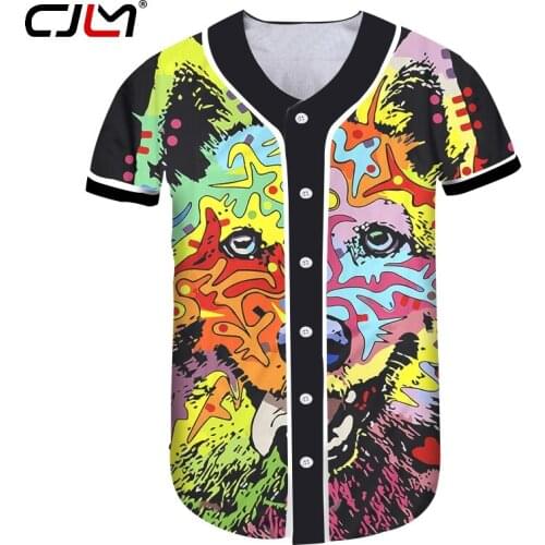 CJLM Man New 3D Printed Colorful Funny Animal Tshirt Dog Pattern Clothing Wholesale Mens Oversized Baseball Shirt